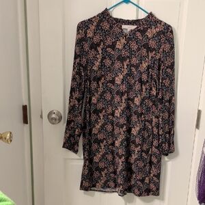 LOFT Black and Pink Floral Long Sleeve Dress